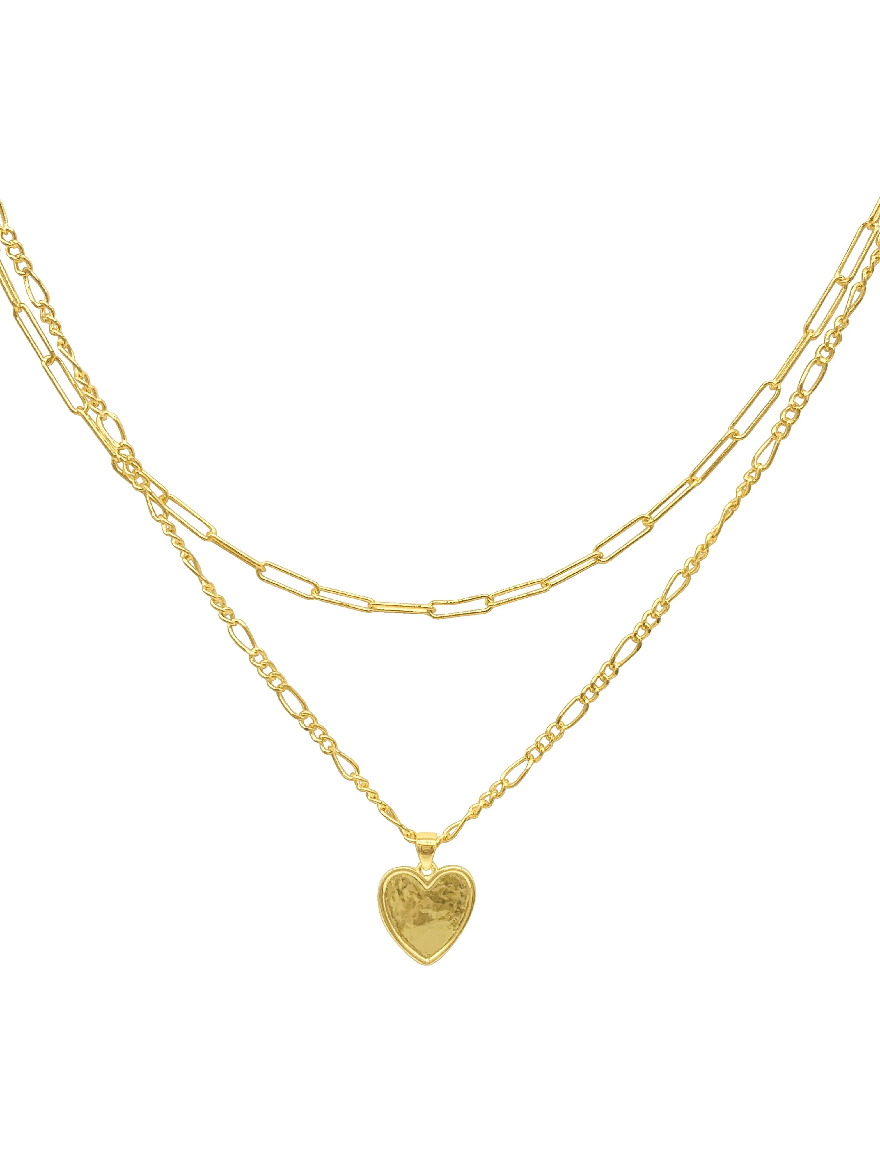 Adornia Paper Clip and Figaro Heart Chain Set gold