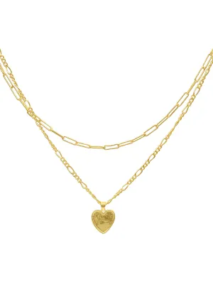 Adornia Paper Clip and Figaro Heart Chain Set gold