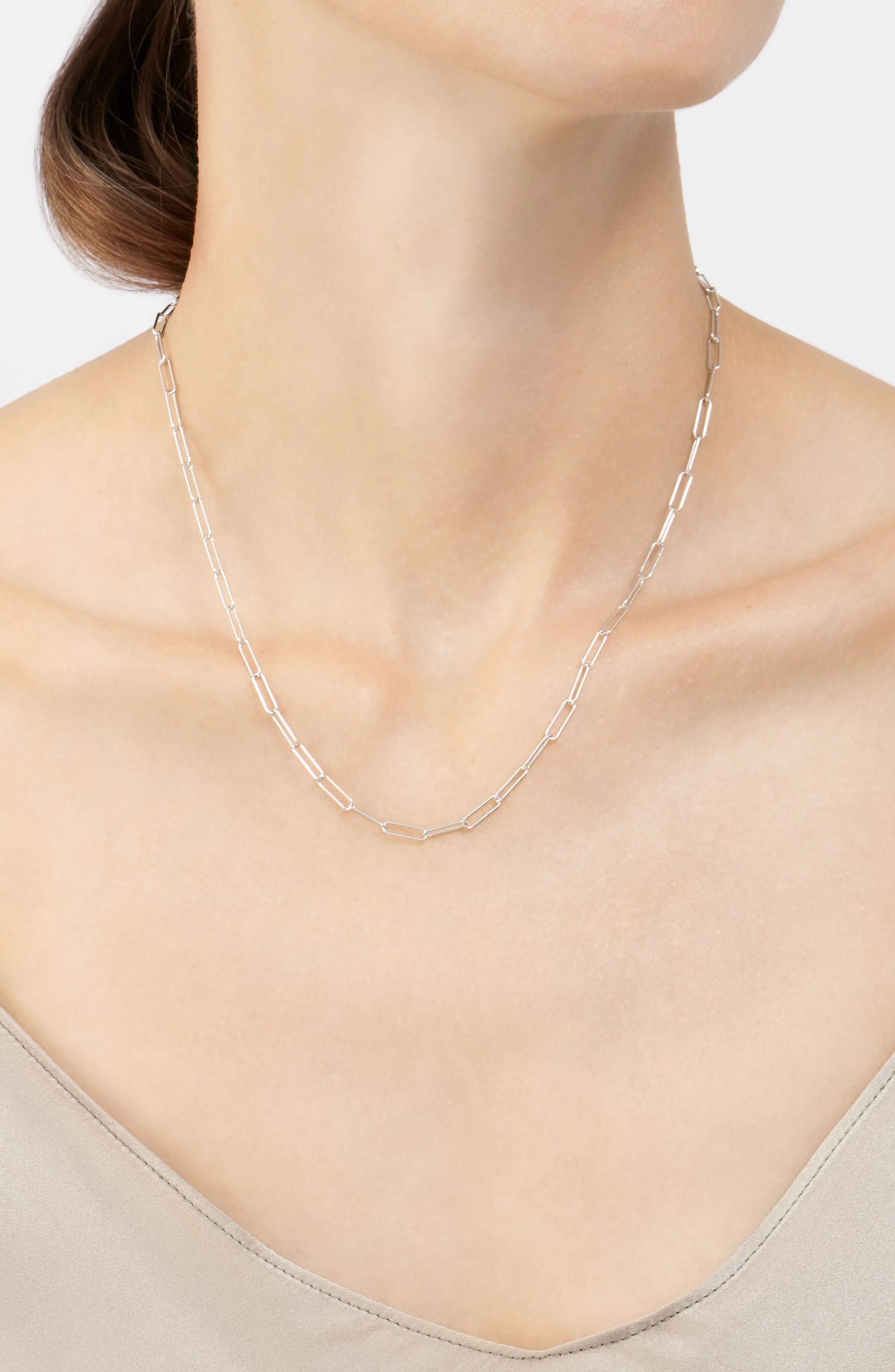 Adornia Paper Clip Chain White Rhodium Silver