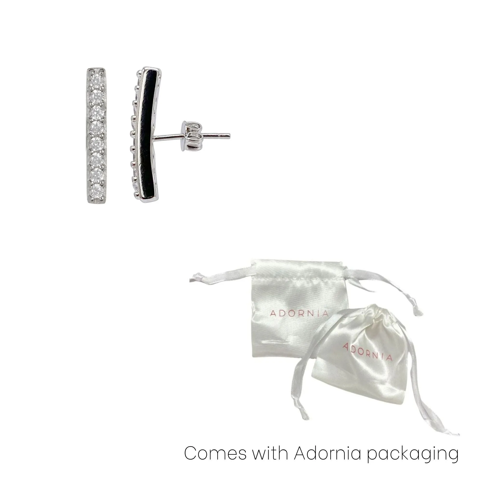Adornia Swarovski Crystal Bar Studs Silver