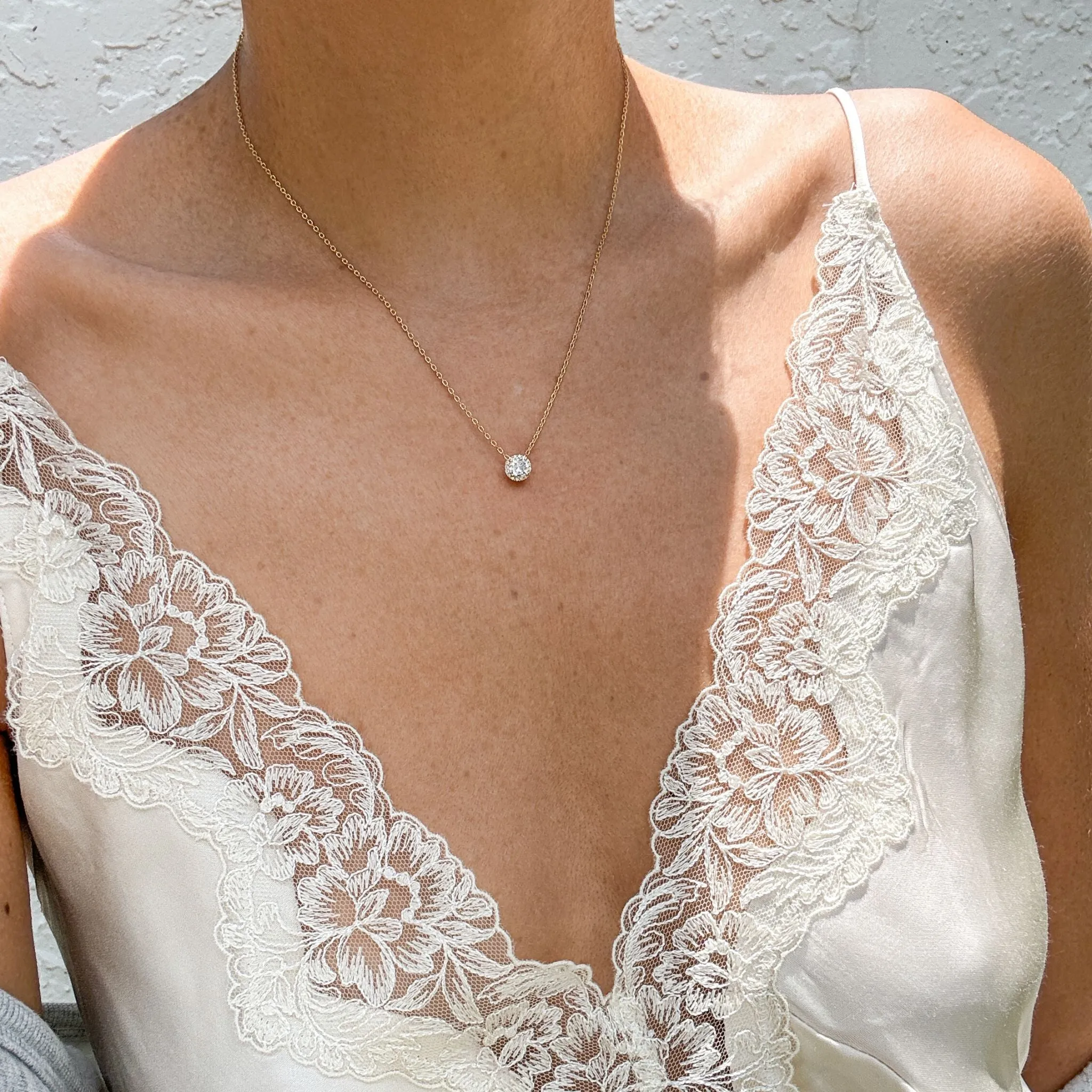 Adornia Swarovski Crystal Halo Necklace  gold