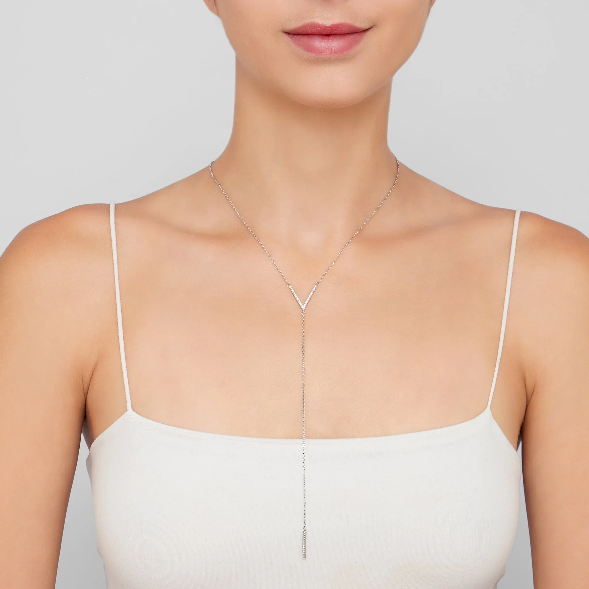 Adornia V Necklace with Drop Chain silver