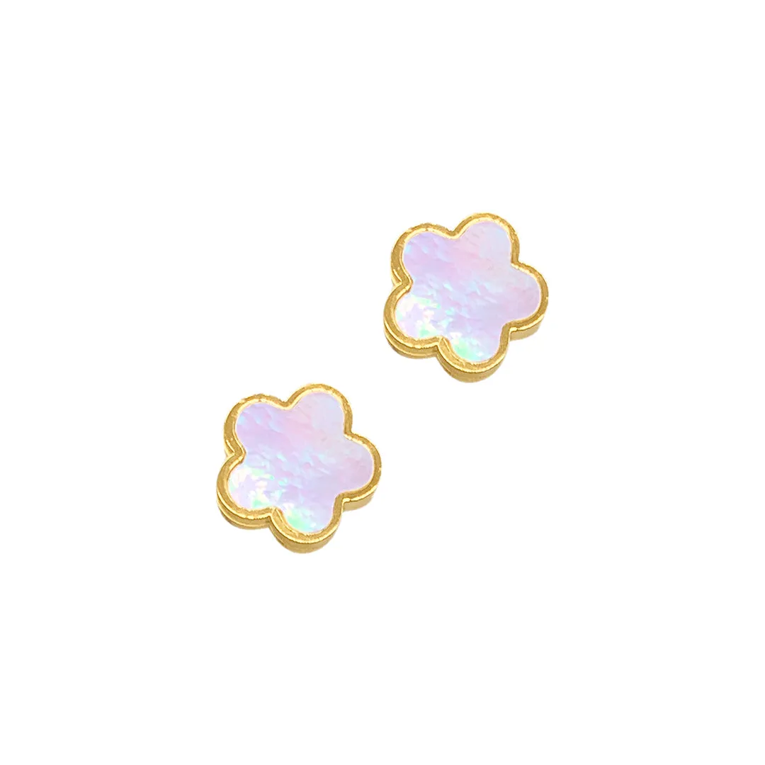 Adornia White Mother of Pearl Clover Stud Earrings gold