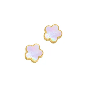 Adornia White Mother of Pearl Clover Stud Earrings gold