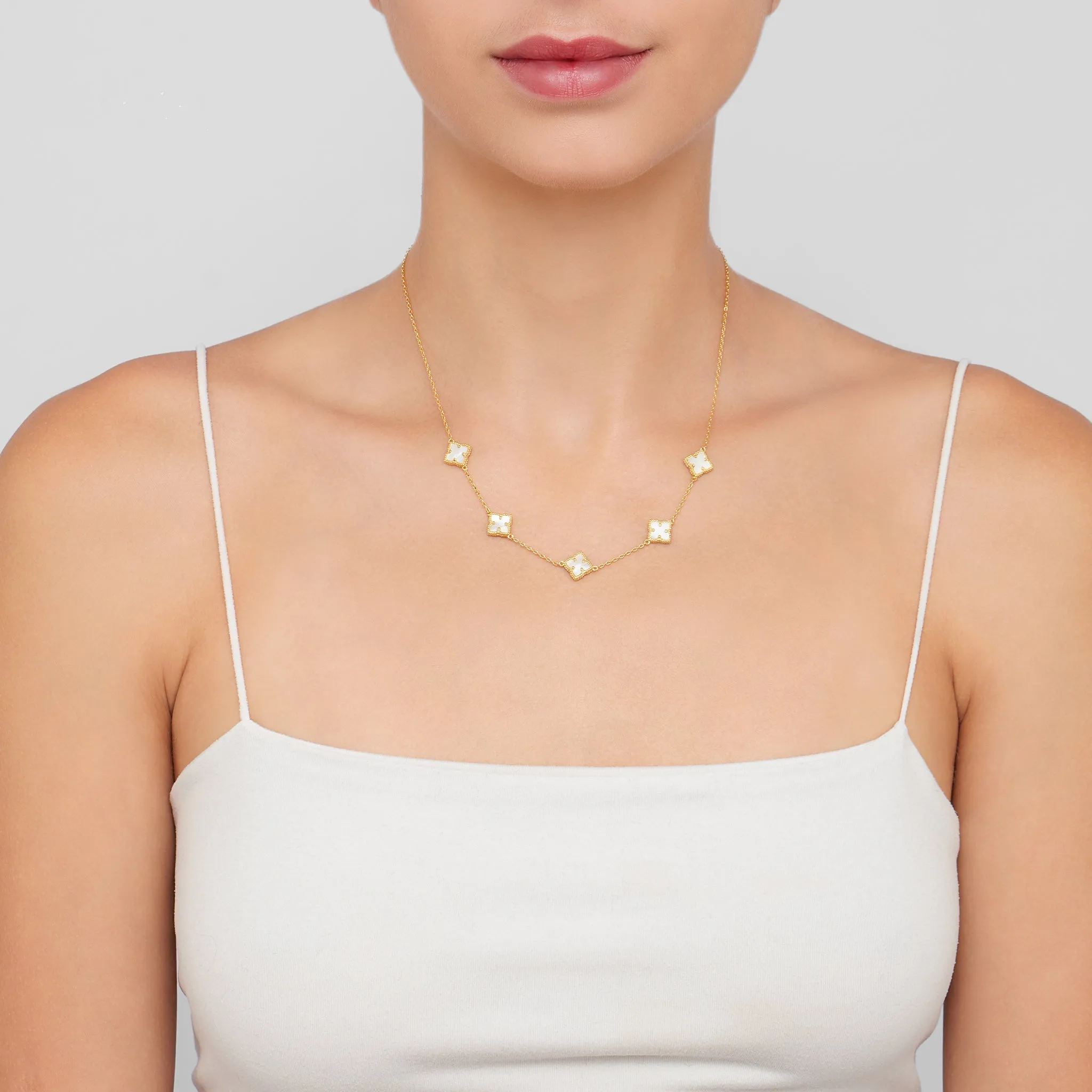 Adornia White Mother of Pearl Floral Necklace gold