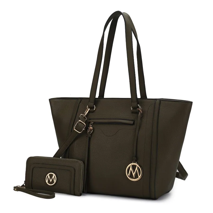 Alexandra Vegan Leather Womens Tote Bag with Wallet  2 pieces