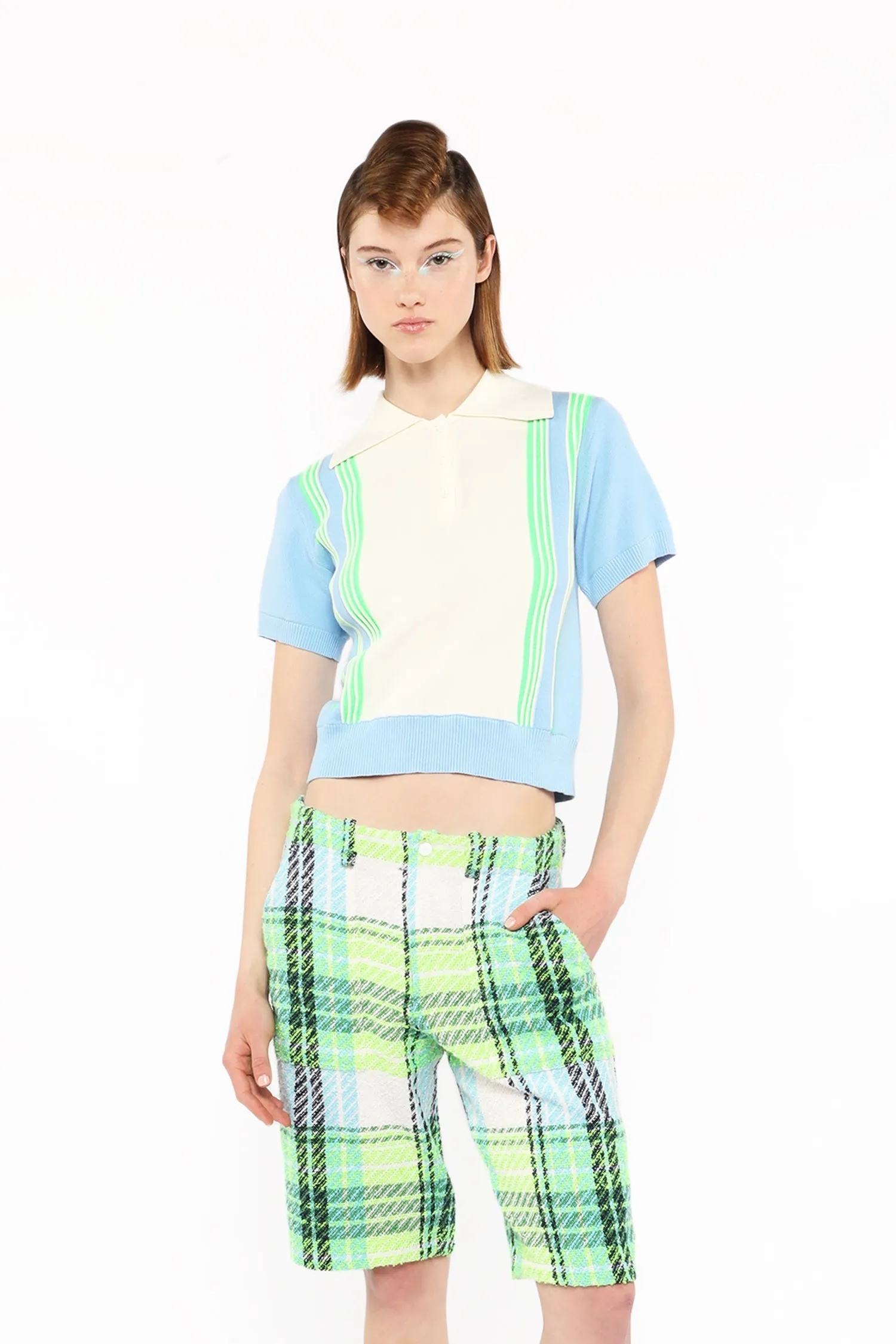 Amalfi Polo Knit Short Sleeve Top-Baby Blue Annasui