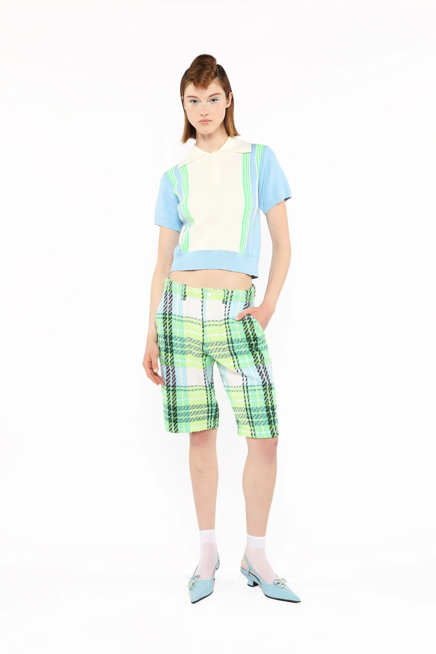 Amalfi Polo Knit Short Sleeve Top-Baby Blue Annasui