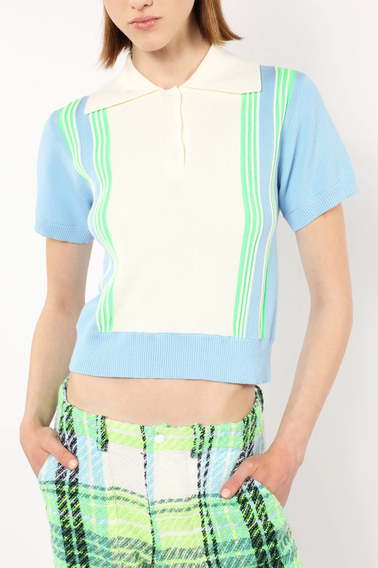 Amalfi Polo Knit Short Sleeve Top-Baby Blue Annasui
