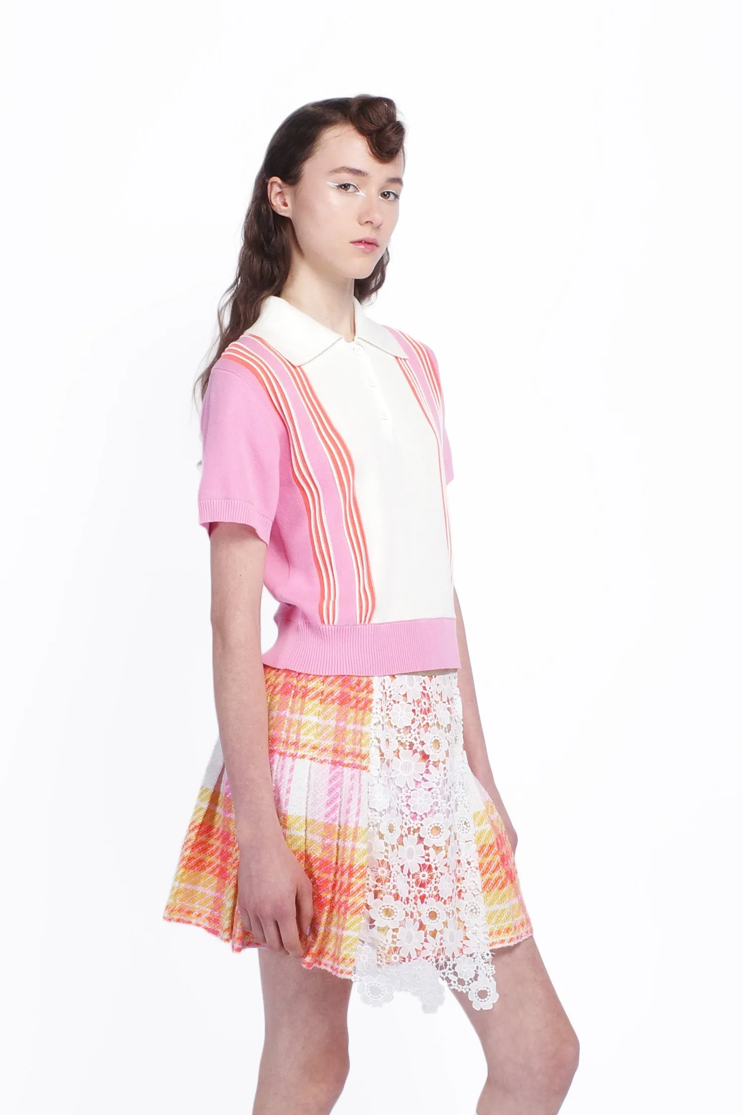 Amalfi Polo Knit Short Sleeve Top-Pink Annasui