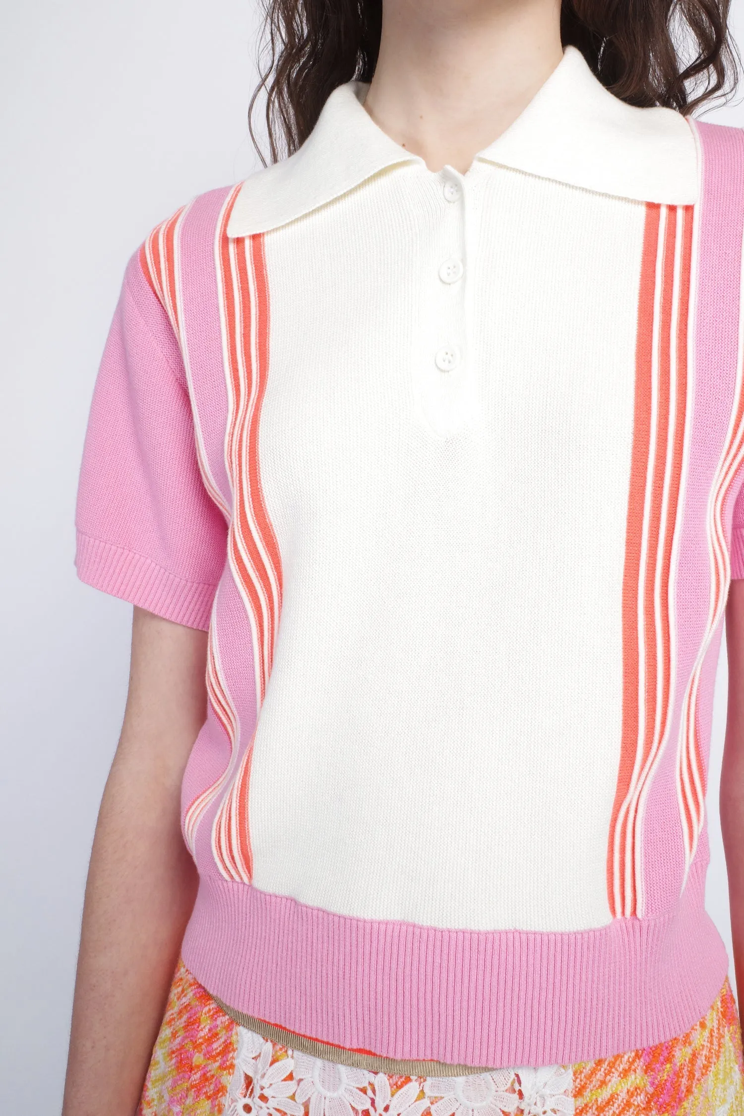 Amalfi Polo Knit Short Sleeve Top-Pink Annasui