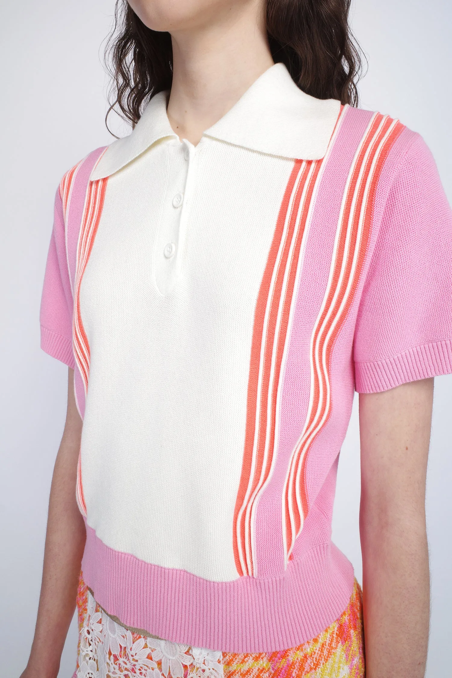 Amalfi Polo Knit Short Sleeve Top-Pink Annasui