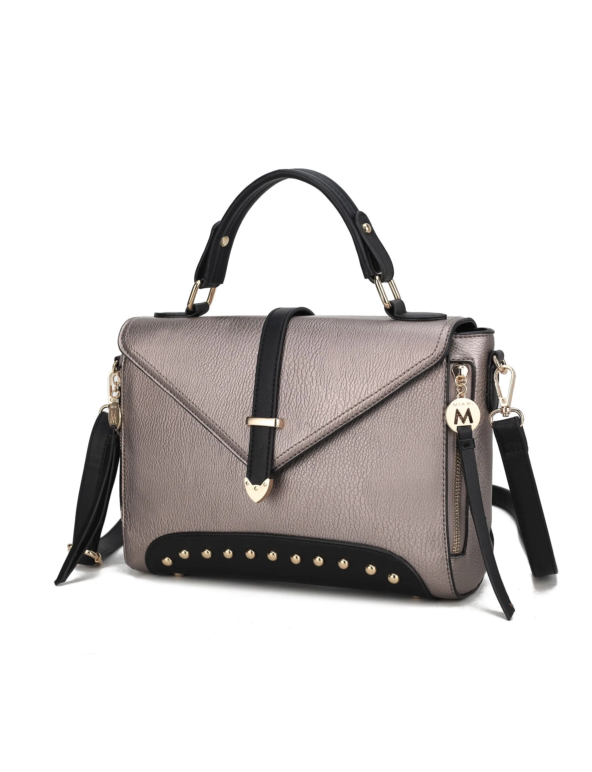 Angela vegan Color-Block Leather Womens Satchel Bag