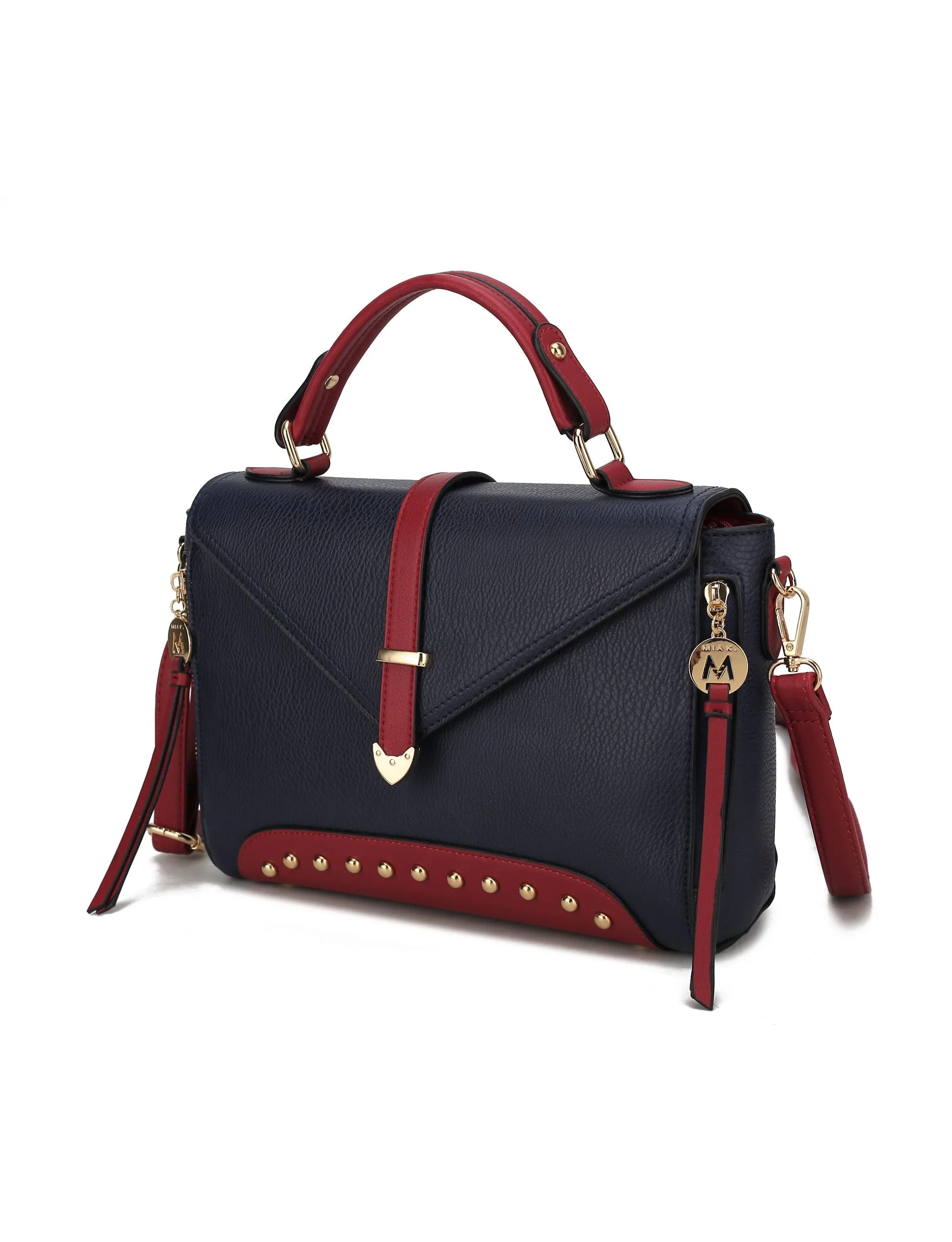 Angela vegan Color-Block Leather Womens Satchel Bag