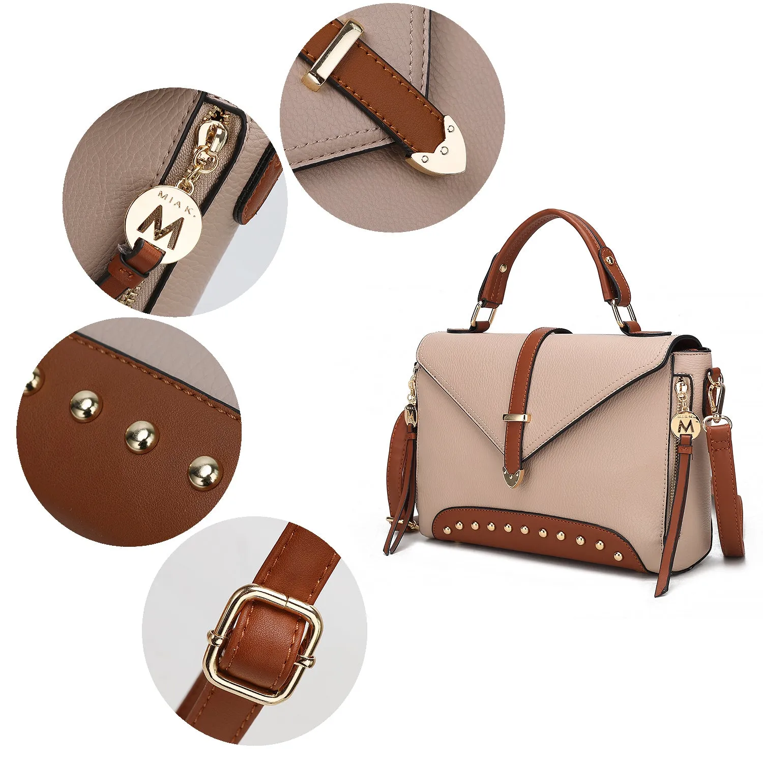 Angela vegan Color-Block Leather Womens Satchel Bag