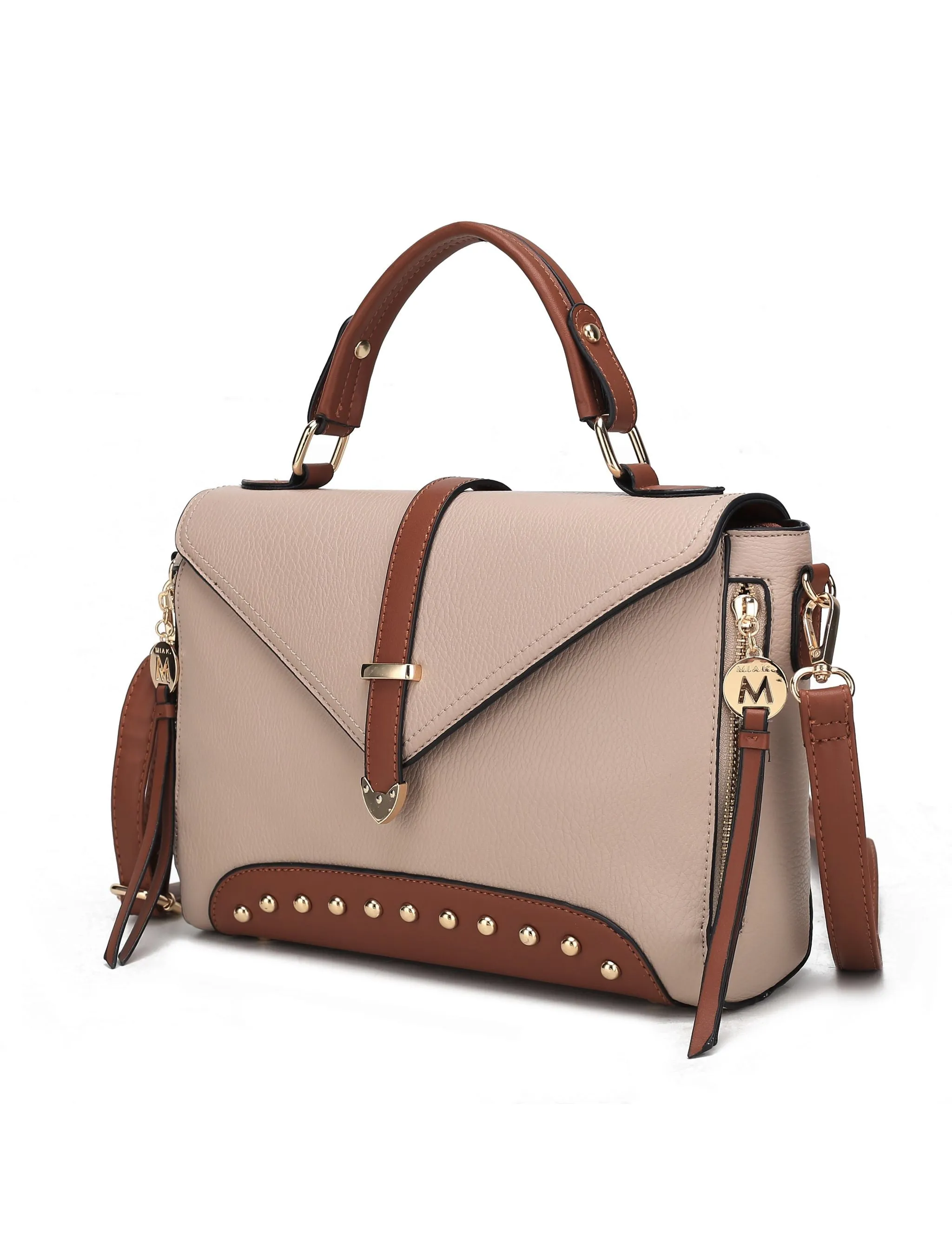 Angela vegan Color-Block Leather Womens Satchel Bag