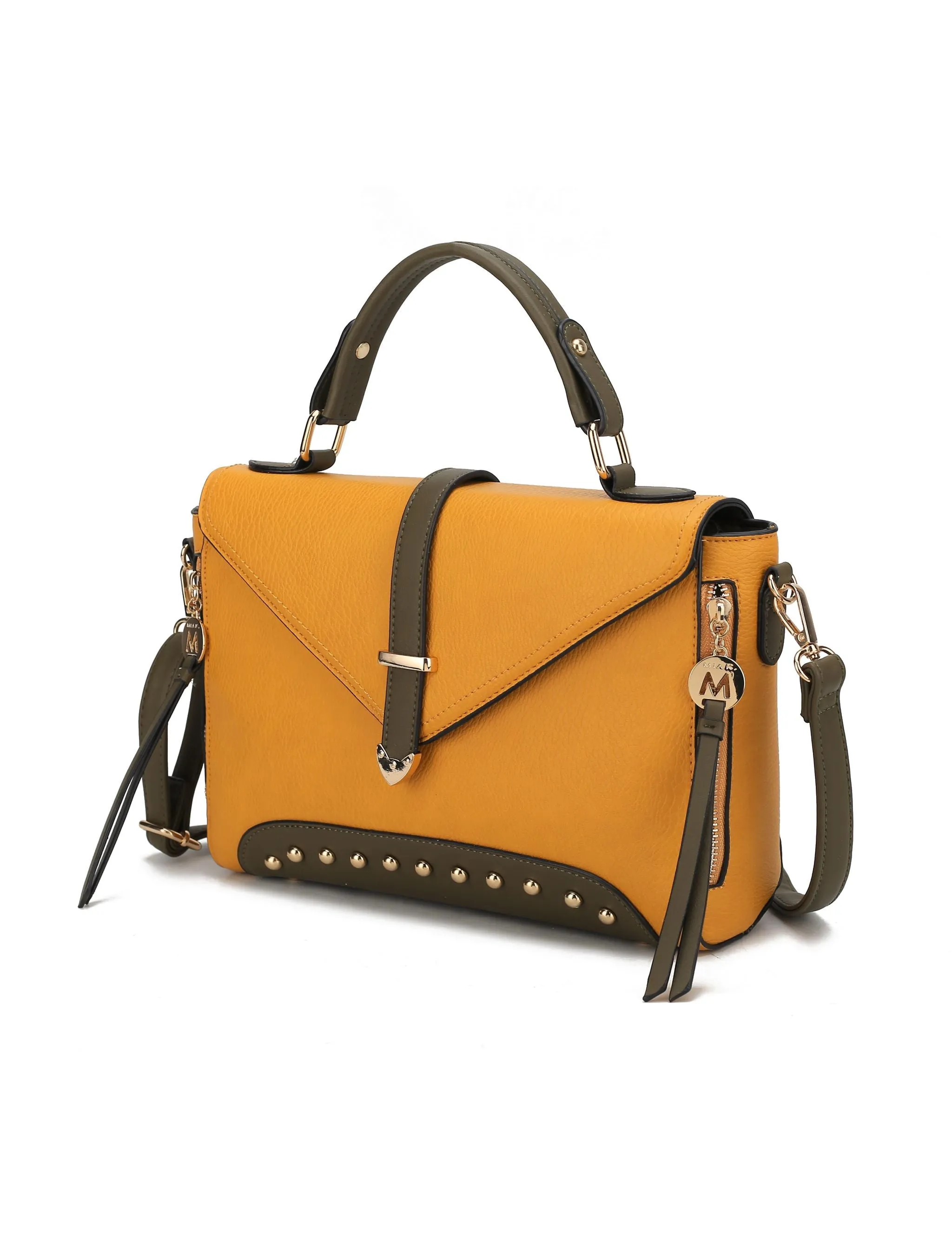 Angela vegan Color-Block Leather Womens Satchel Bag