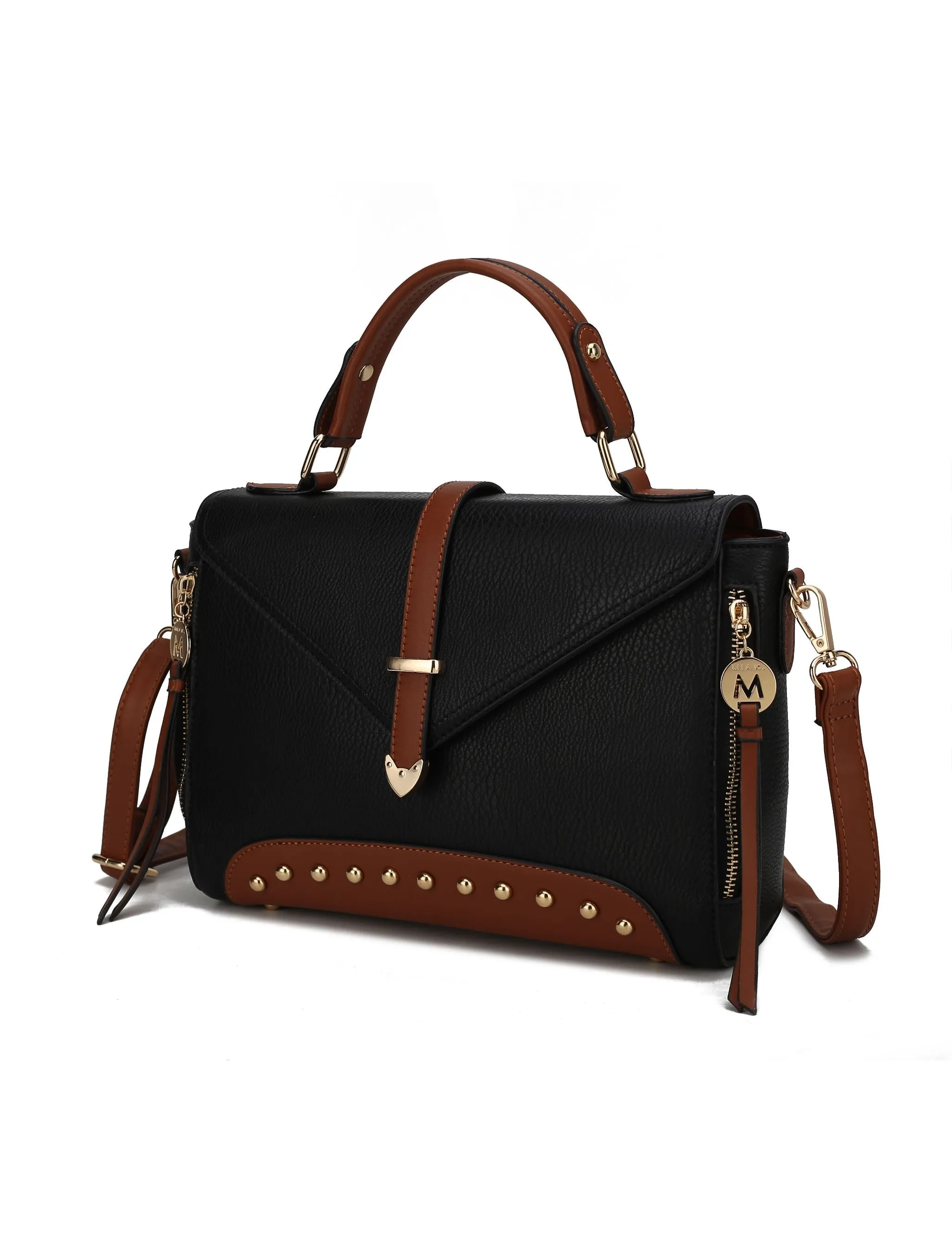 Angela vegan Color-Block Leather Womens Satchel Bag
