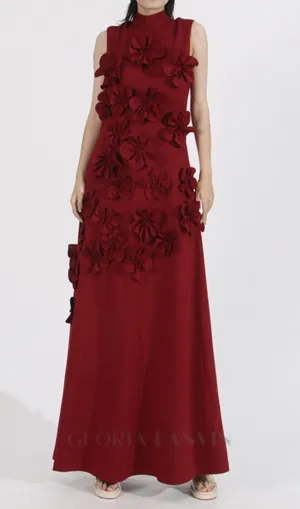 ANNONA RED FLOWER EMBELLISHED MAXI DRESS Gloria Lanvin