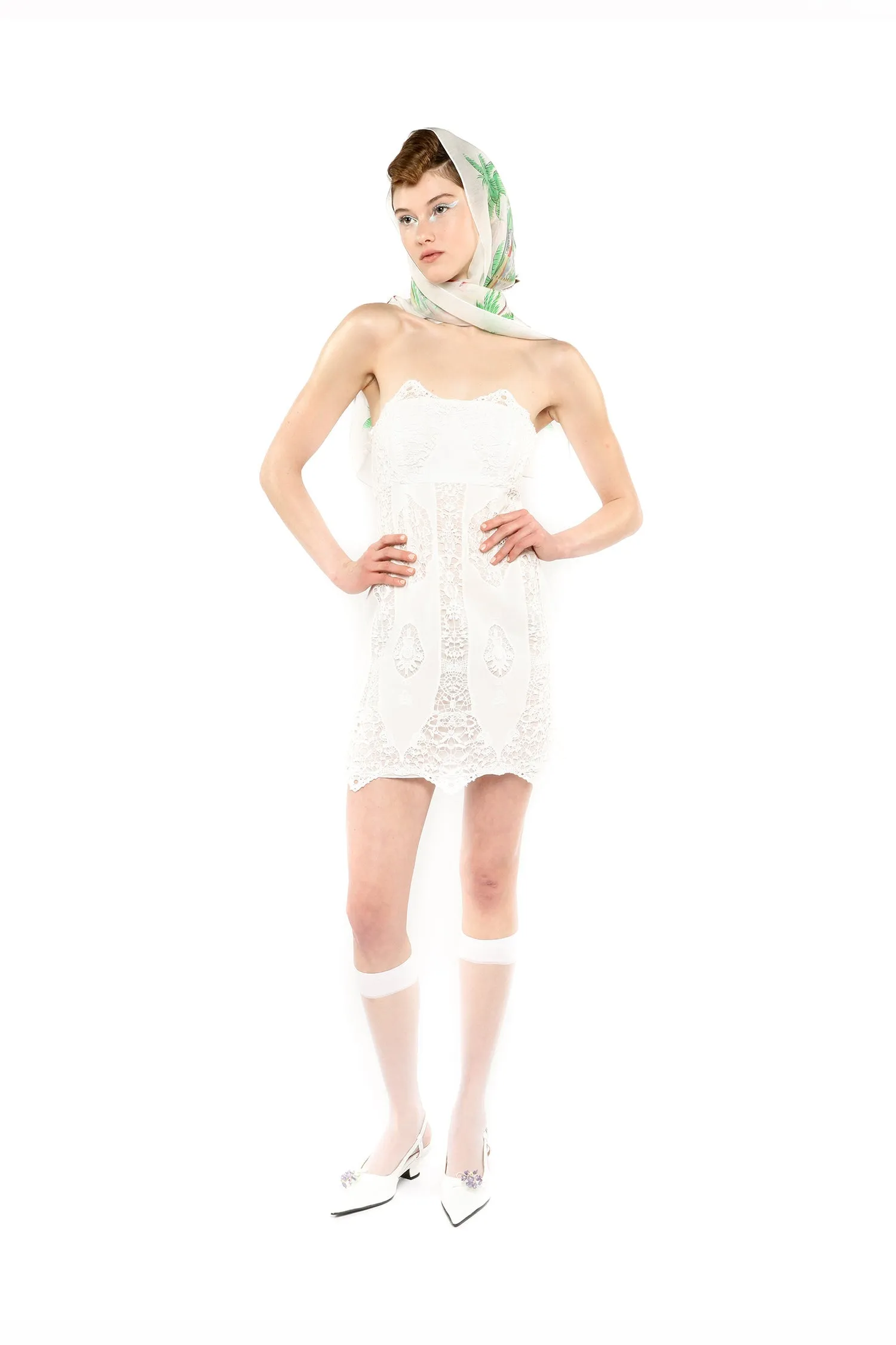 Applique Lace Combo Strapless Dress Annasui