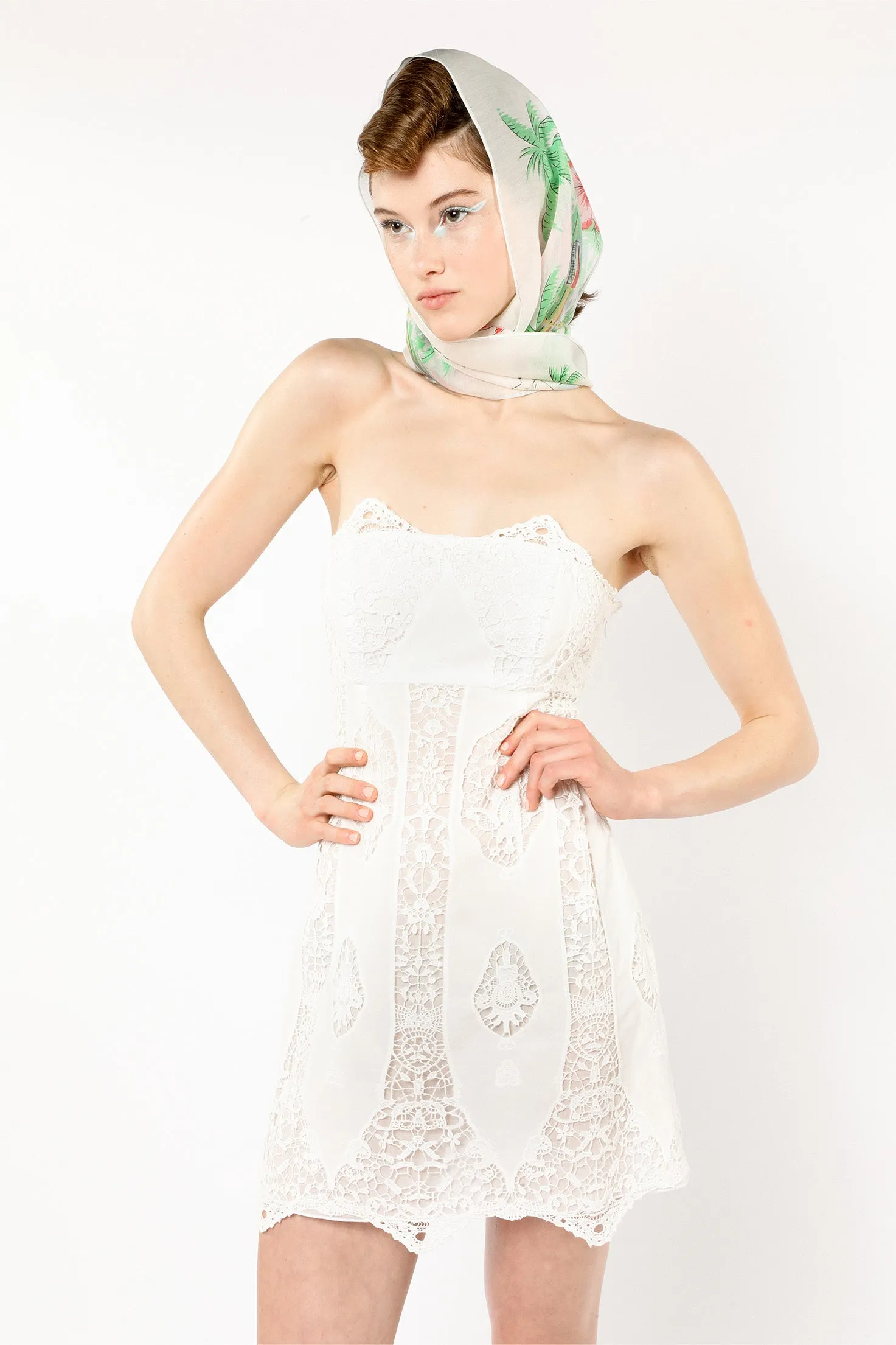 Applique Lace Combo Strapless Dress Annasui