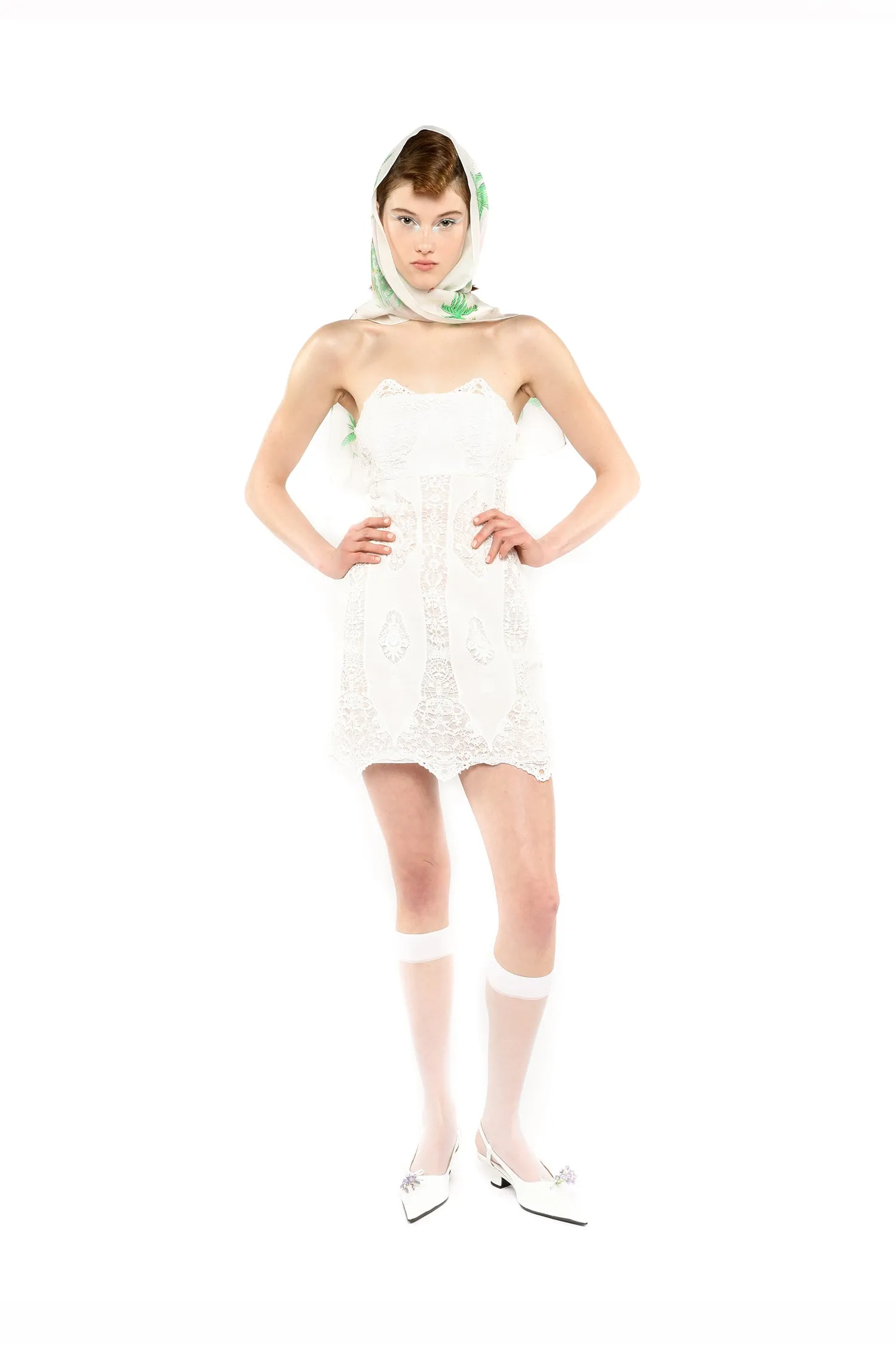 Applique Lace Combo Strapless Dress Annasui