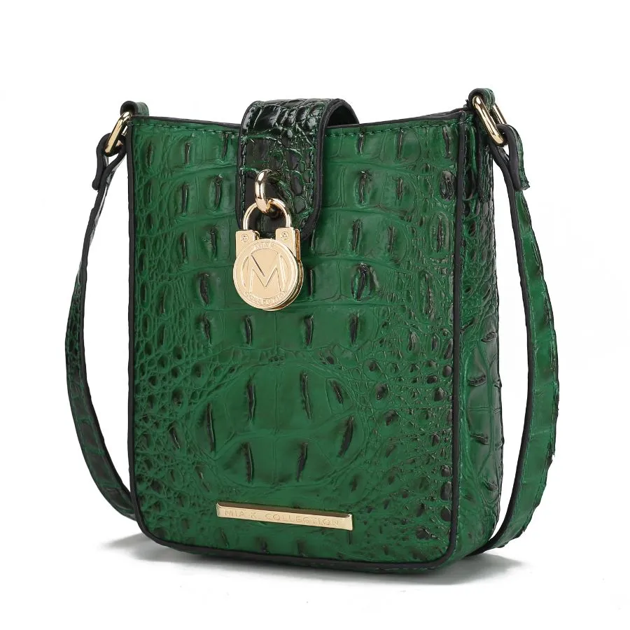 Avery Faux Crocodile Embossed Vegan Leather Womens Crossbody Bag