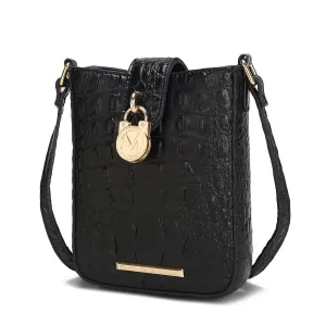 Avery Faux Crocodile Embossed Vegan Leather Womens Crossbody Bag
