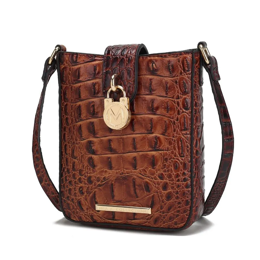 Avery Faux Crocodile Embossed Vegan Leather Womens Crossbody Bag