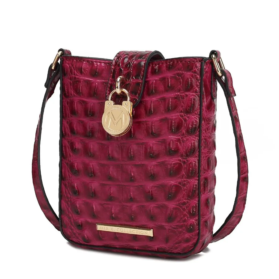 Avery Faux Crocodile Embossed Vegan Leather Womens Crossbody Bag