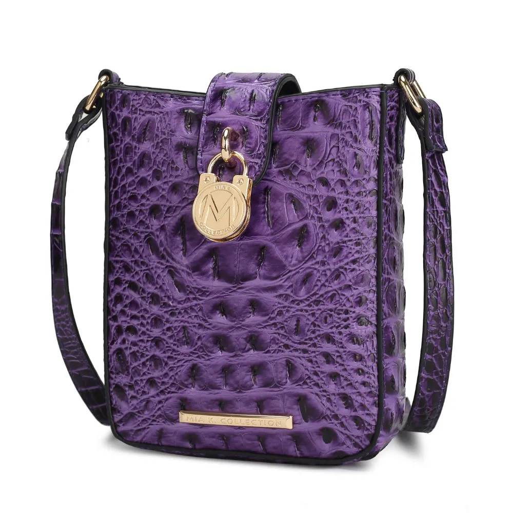 Avery Faux Crocodile Embossed Vegan Leather Womens Crossbody Bag