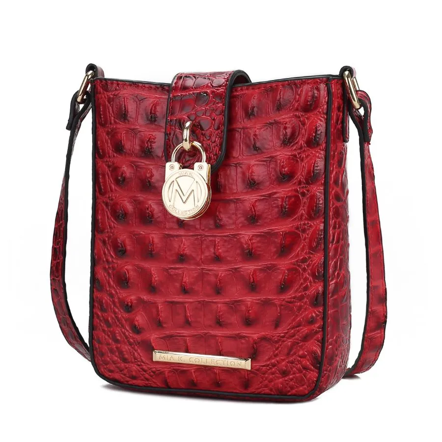 Avery Faux Crocodile Embossed Vegan Leather Womens Crossbody Bag