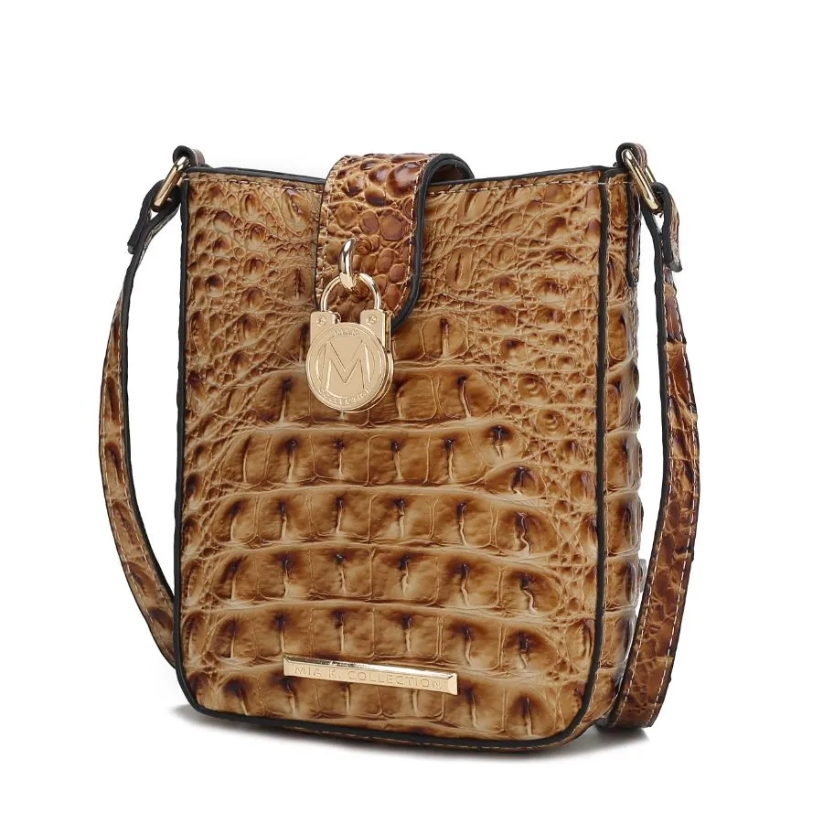 Avery Faux Crocodile Embossed Vegan Leather Womens Crossbody Bag