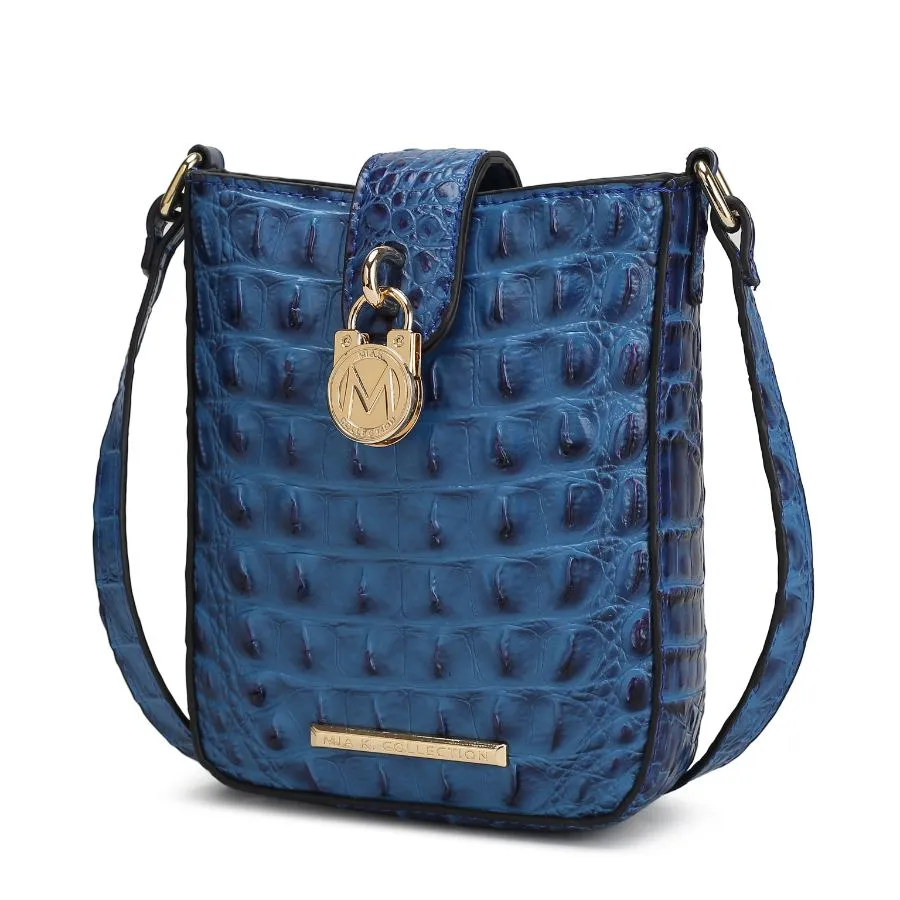 Avery Faux Crocodile Embossed Vegan Leather Womens Crossbody Bag