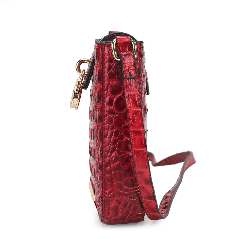 Avery Faux Crocodile Embossed Vegan Leather Womens Crossbody Bag