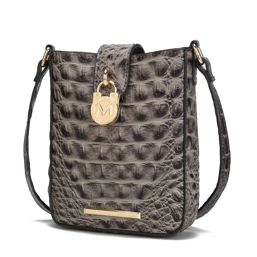Avery Faux Crocodile Embossed Vegan Leather Womens Crossbody Bag