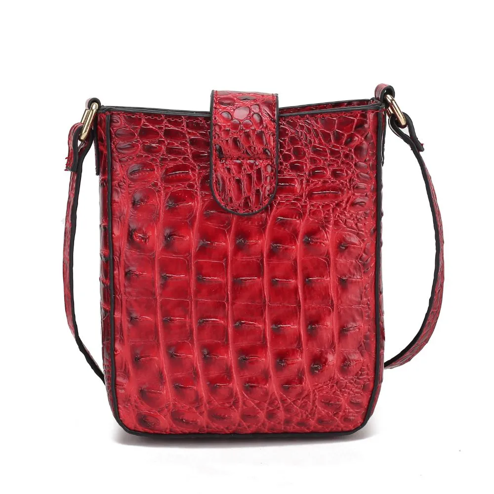 Avery Faux Crocodile Embossed Vegan Leather Womens Crossbody Bag