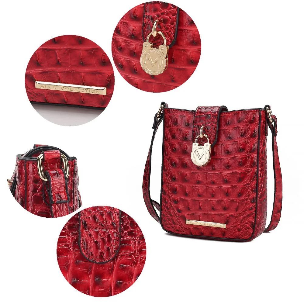 Avery Faux Crocodile Embossed Vegan Leather Womens Crossbody Bag