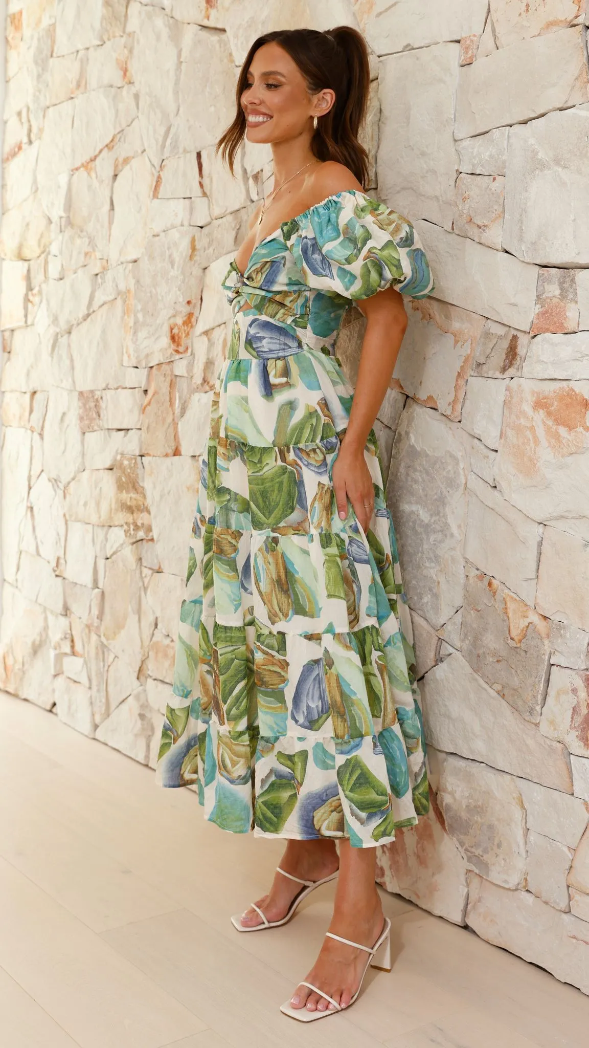 Balthazar Maxi Dress - Green / Blue Print Billy J