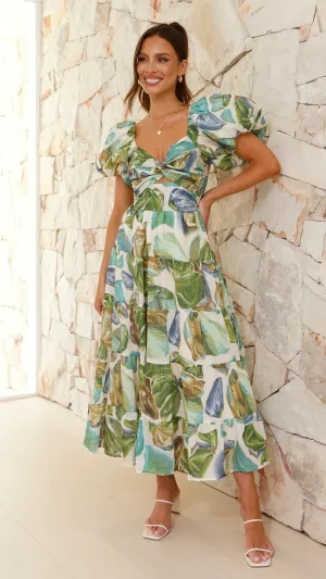 Balthazar Maxi Dress - Green / Blue Print Billy J