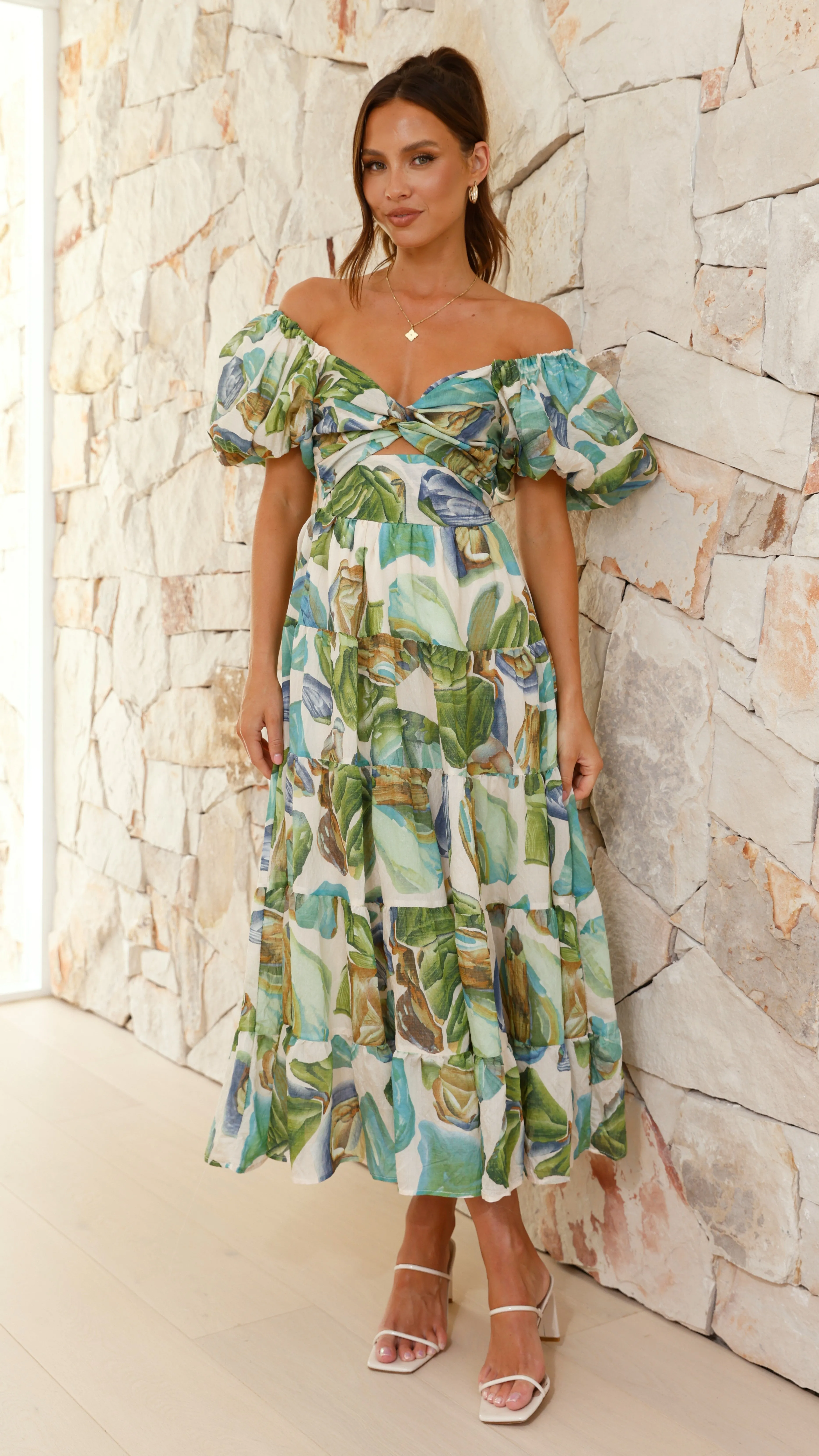 Balthazar Maxi Dress - Green / Blue Print Billy J