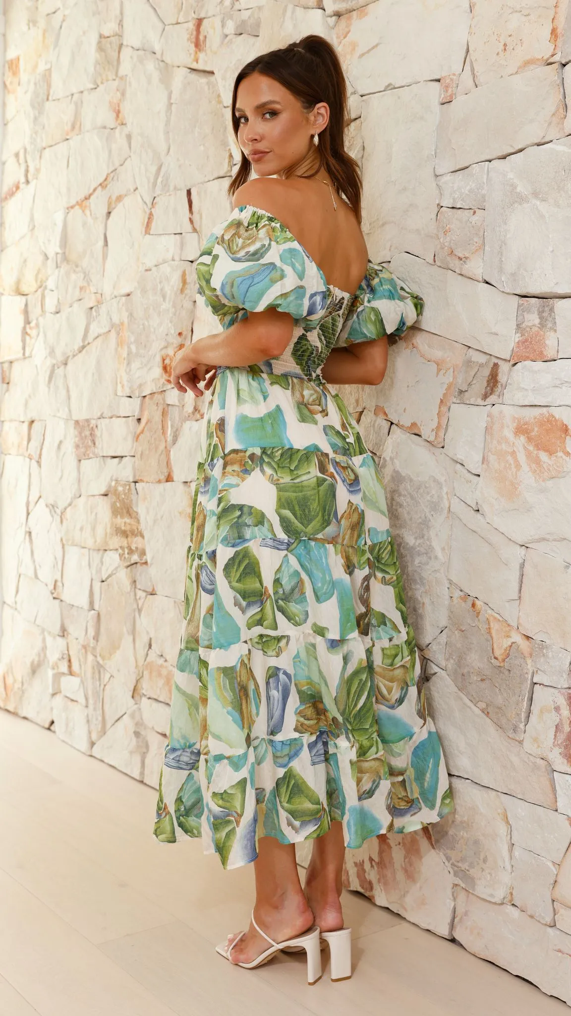 Balthazar Maxi Dress - Green / Blue Print Billy J