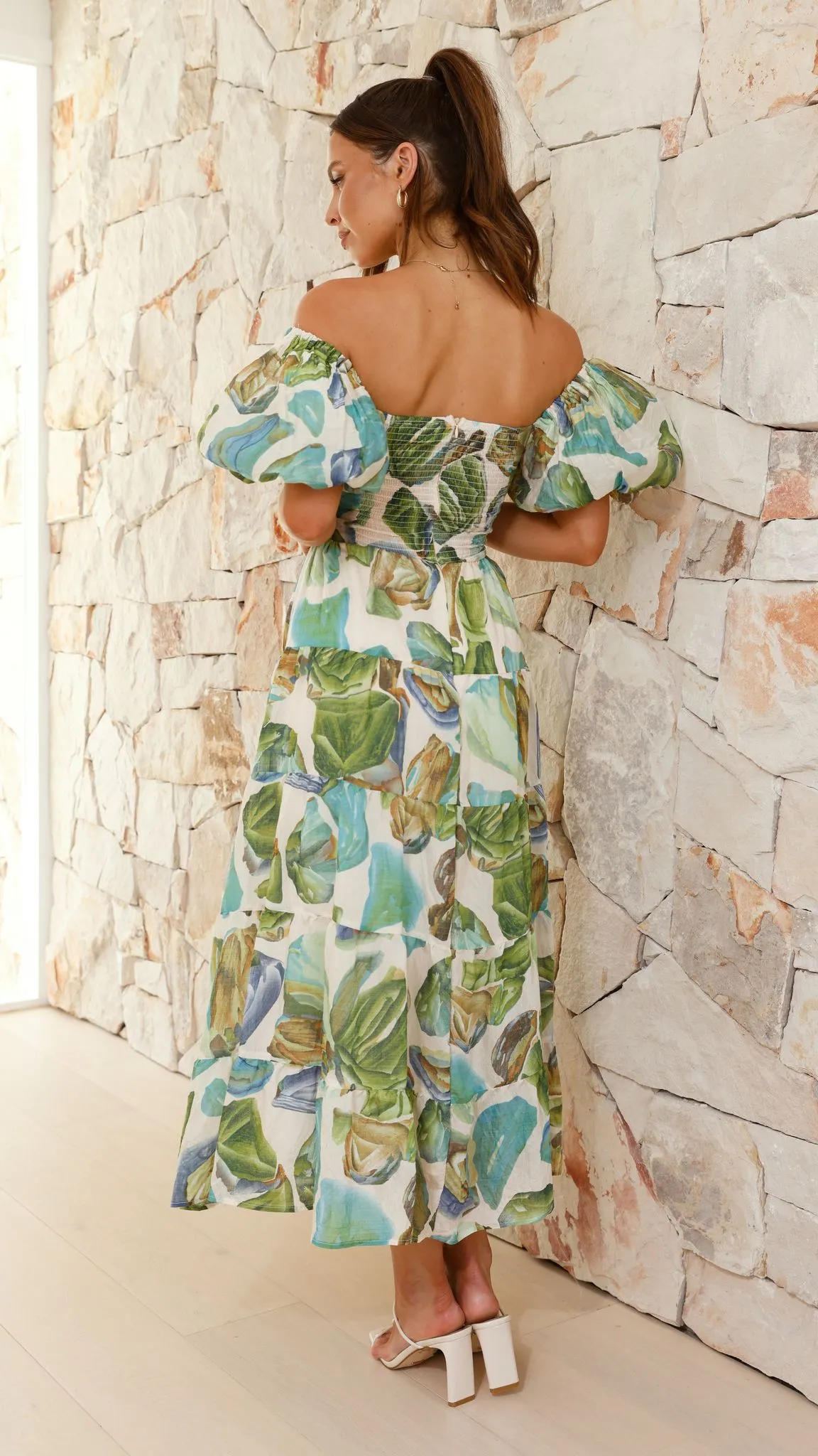 Balthazar Maxi Dress - Green / Blue Print Billy J