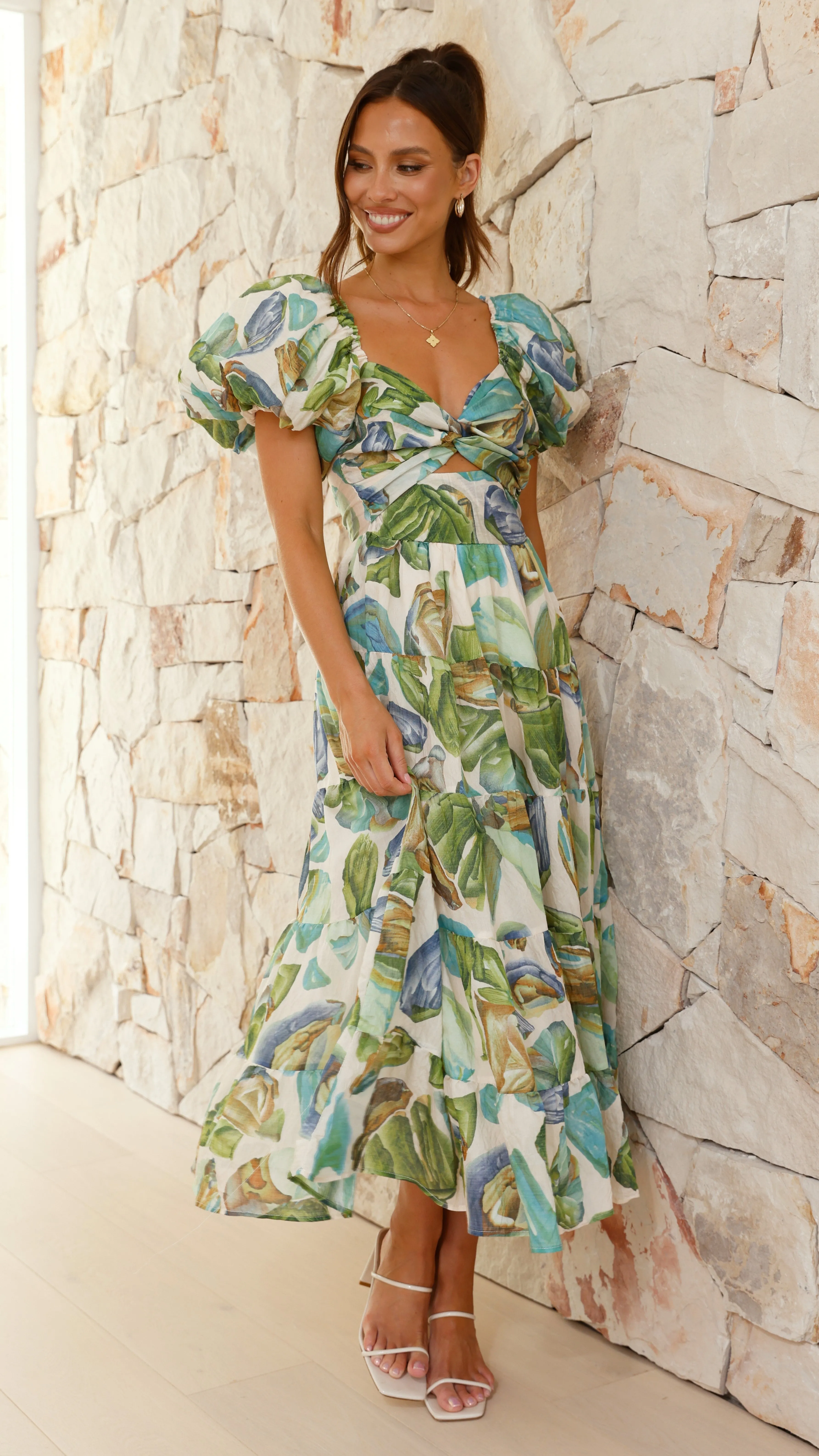 Balthazar Maxi Dress - Green / Blue Print Billy J