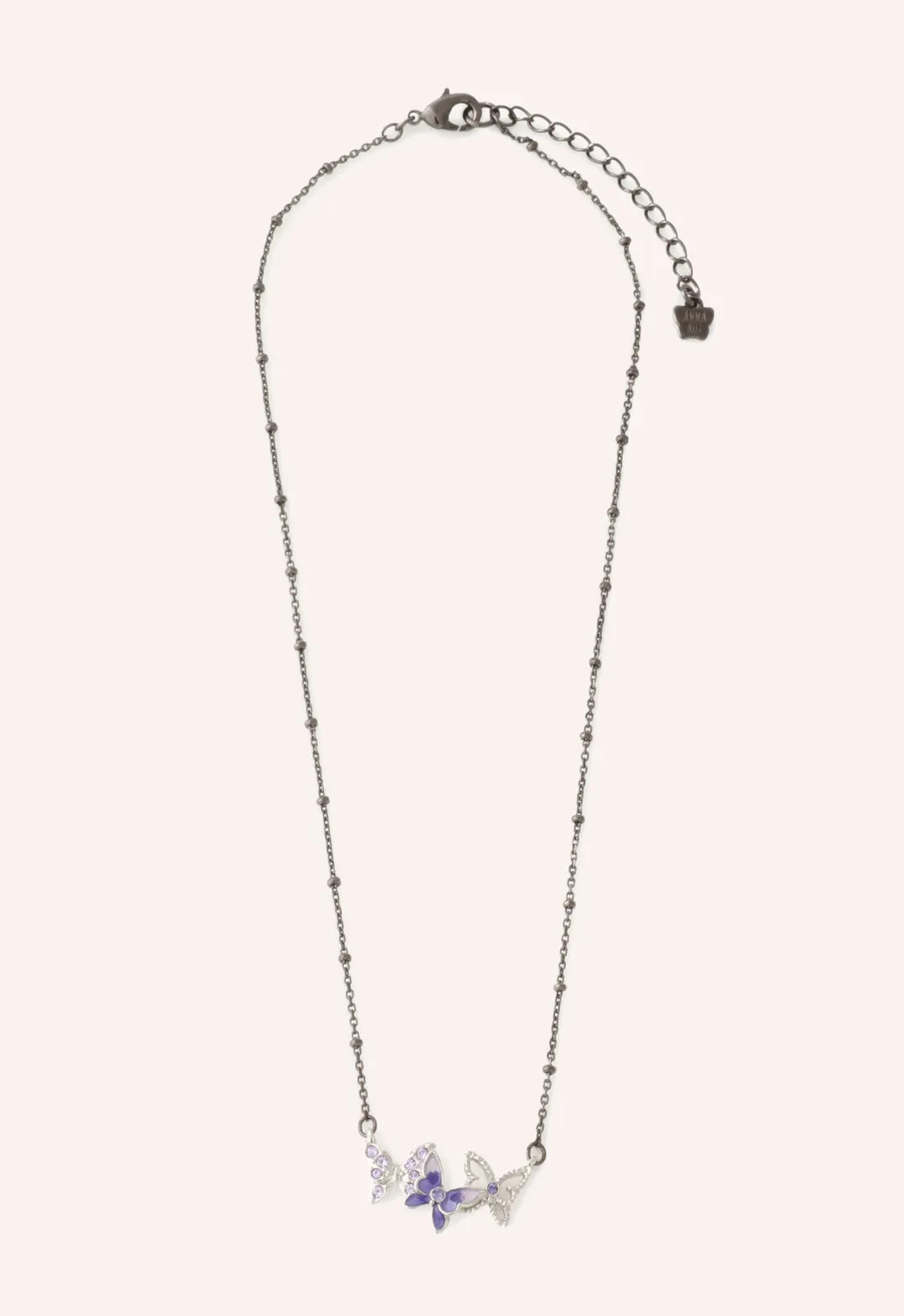 Bejeweled Butterfly Necklace - Violet Gunmetal Annasui