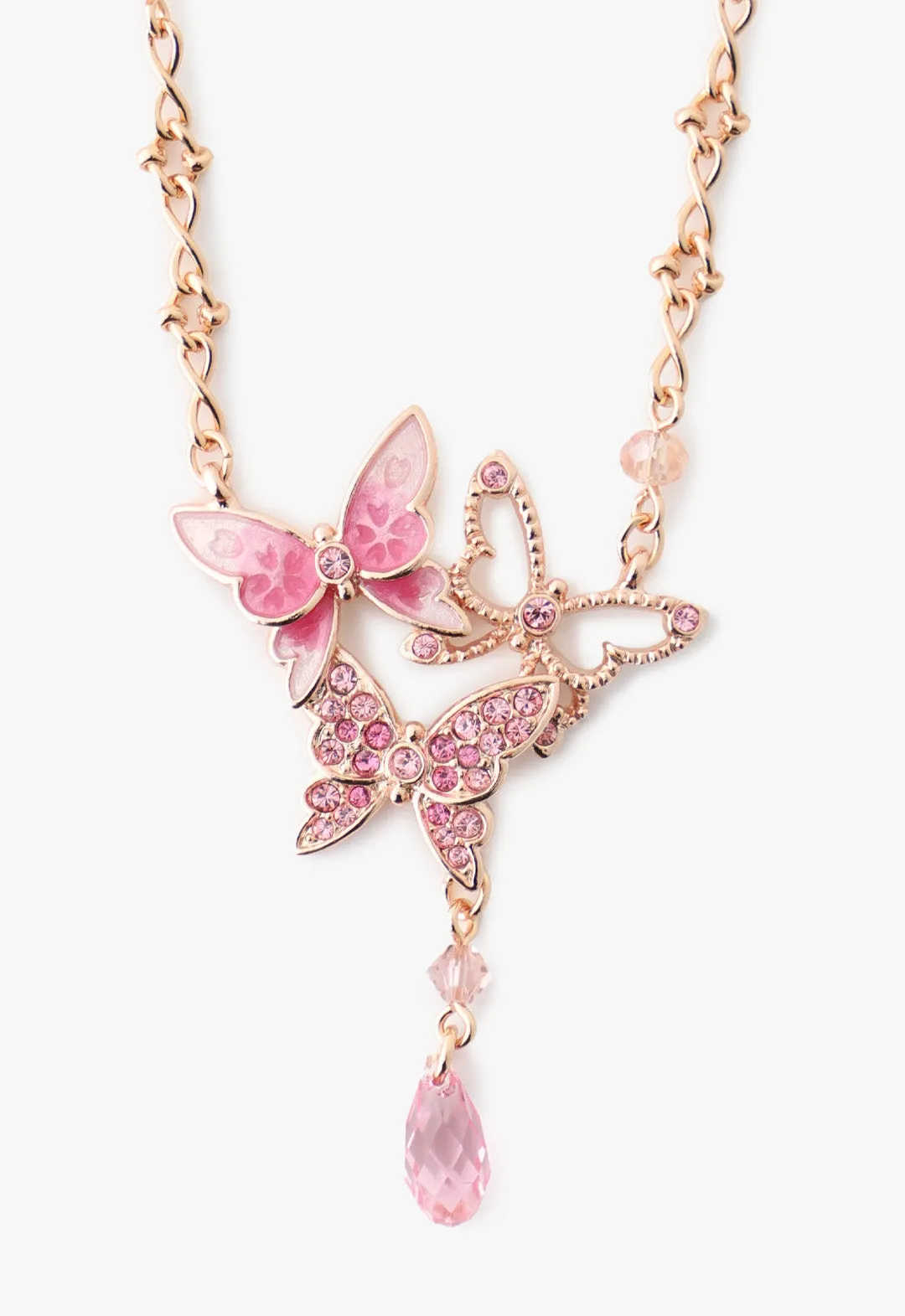 Bejeweled Butterfly Princess Necklace - Pink Rose Gold Annasui