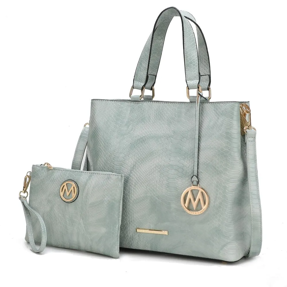 Beryl Snake-embossed Vegan Leather Womens Tote Bag with Wristlet