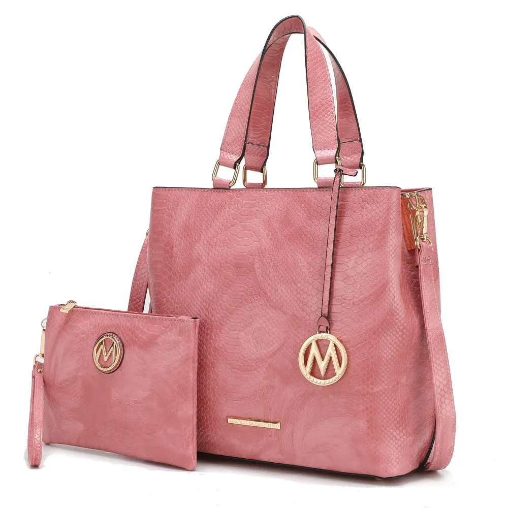 Beryl Snake-embossed Vegan Leather Womens Tote Bag with Wristlet