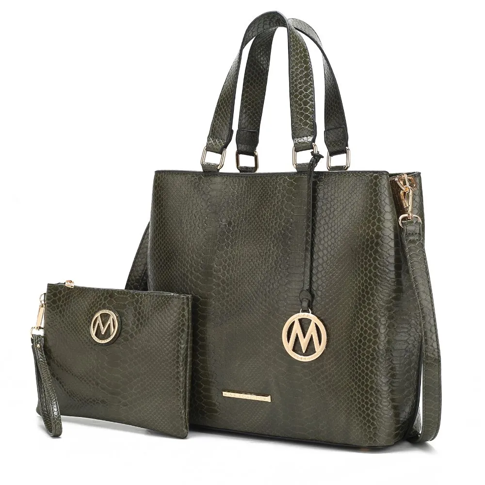 Beryl Snake-embossed Vegan Leather Womens Tote Bag with Wristlet