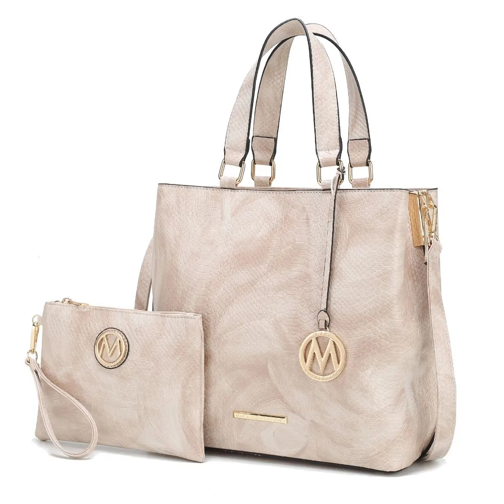 Beryl Snake-embossed Vegan Leather Womens Tote Bag with Wristlet